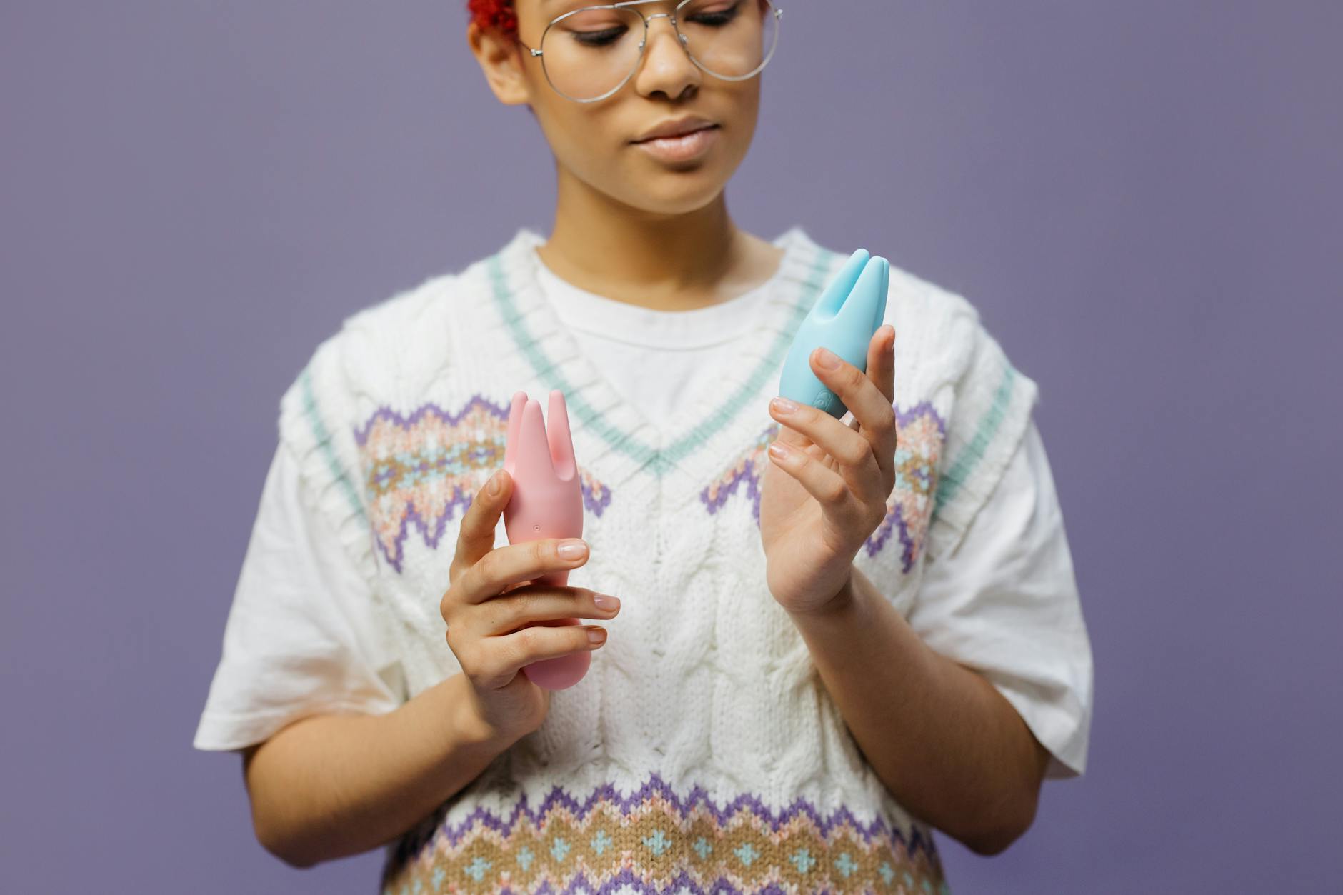 Woman exploring pleasure with a lemon vibrator during hormonal transition